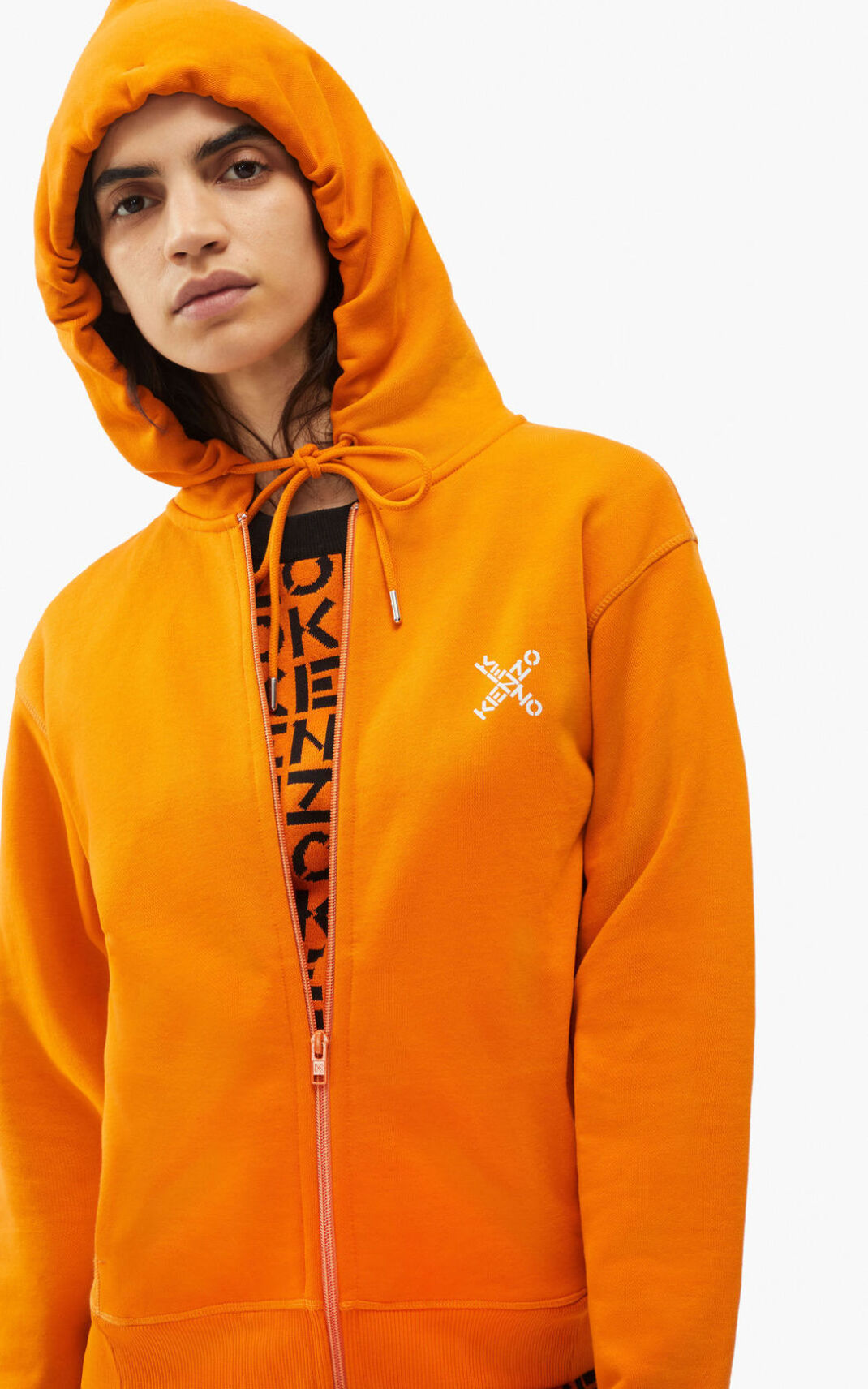 Sweat Kenzo Sport Big X zipped Femme Orange Foncé | LRJX-50164